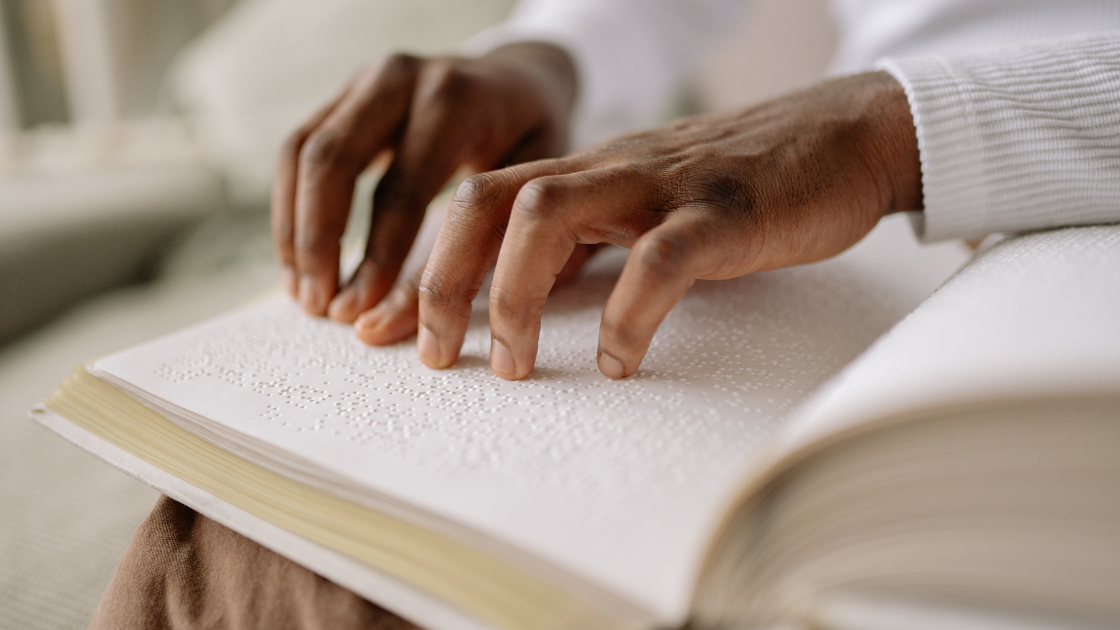 blind person reads